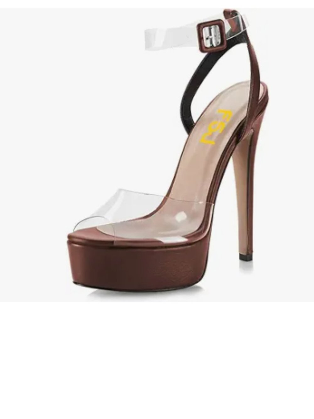 FSJ Brown High Heel Platform Open Peep Toe Clear Ankle Strap Transparent Sandals